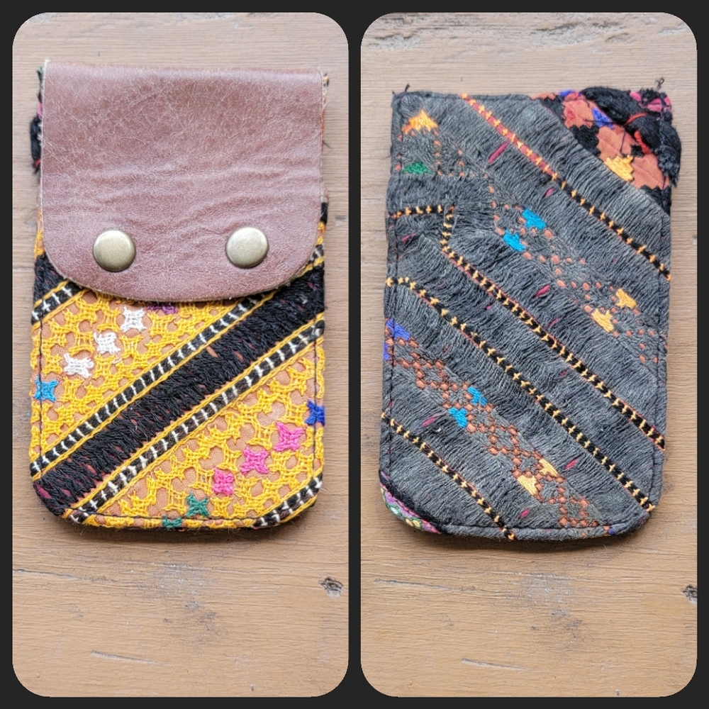 🥂🕺 Free People Boho Embroidered Repurposed vtg banjara hippie Wallet card case